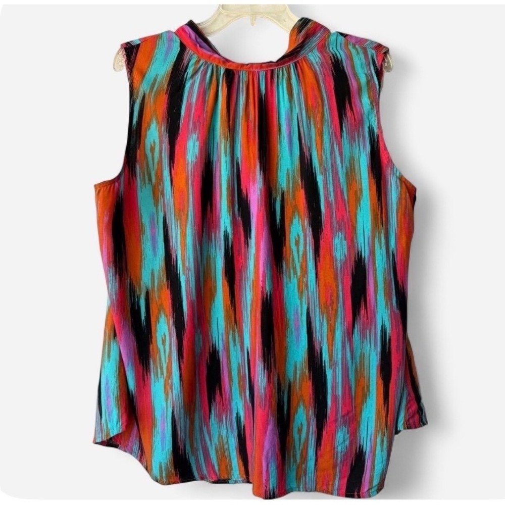 Savanna Jane Sleeveless Blouse Abstract Ikat Festival Eclectic Boho Plus 3X